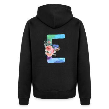 Buchstabe E Aquarell - Unisex Premium Bio Zip Hoodie - Schwarz - Hinten - Nico (187cm)