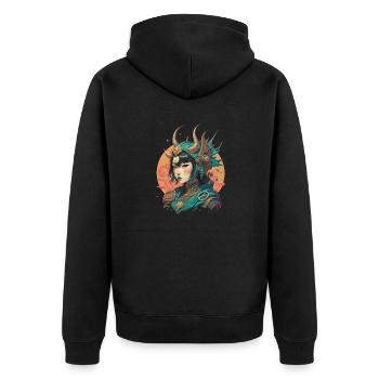 Gnade des Kriegers: Japanischer Sonnenwächter - Unisex Premium Bio Zip Hoodie - Schwarz - Hinten - Nico (187cm)