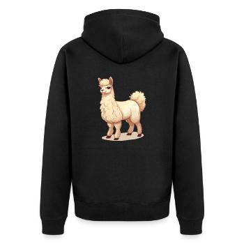 Alpaka und Lama - Unisex Premium Bio Zip Hoodie - Schwarz - Hinten - Nico (187cm)