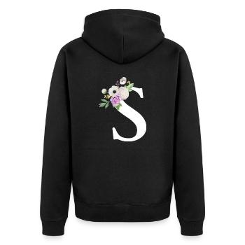 Lila Blumenbuchstabe S - Unisex Premium Bio Zip Hoodie - Schwarz - Hinten - Nico (187cm)