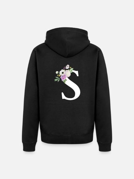 Purple Floral Letter S - Unisex Premium Organic Zip Hoodie - black