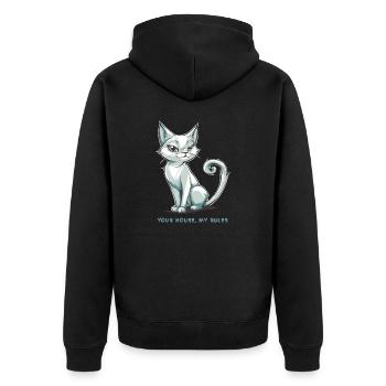 Dein Haus, meine Regeln - Unisex Premium Bio Zip Hoodie - Schwarz - Hinten - Nico (187cm)