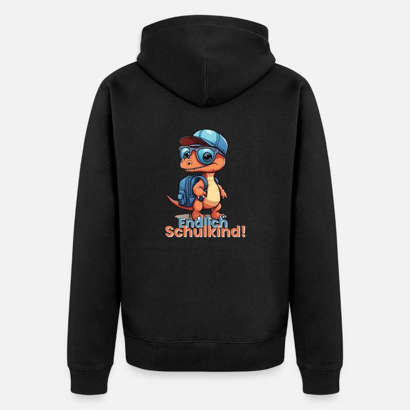 Endlich Schulkind Schulstart Schulanfang Spruch - Unisex Premium Bio Zip Hoodie - Schwarz