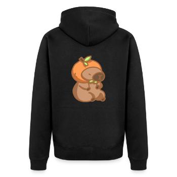 Capibara Orange - Unisex Premium Bio Zip Hoodie - Schwarz - Hinten - Nico (187cm)