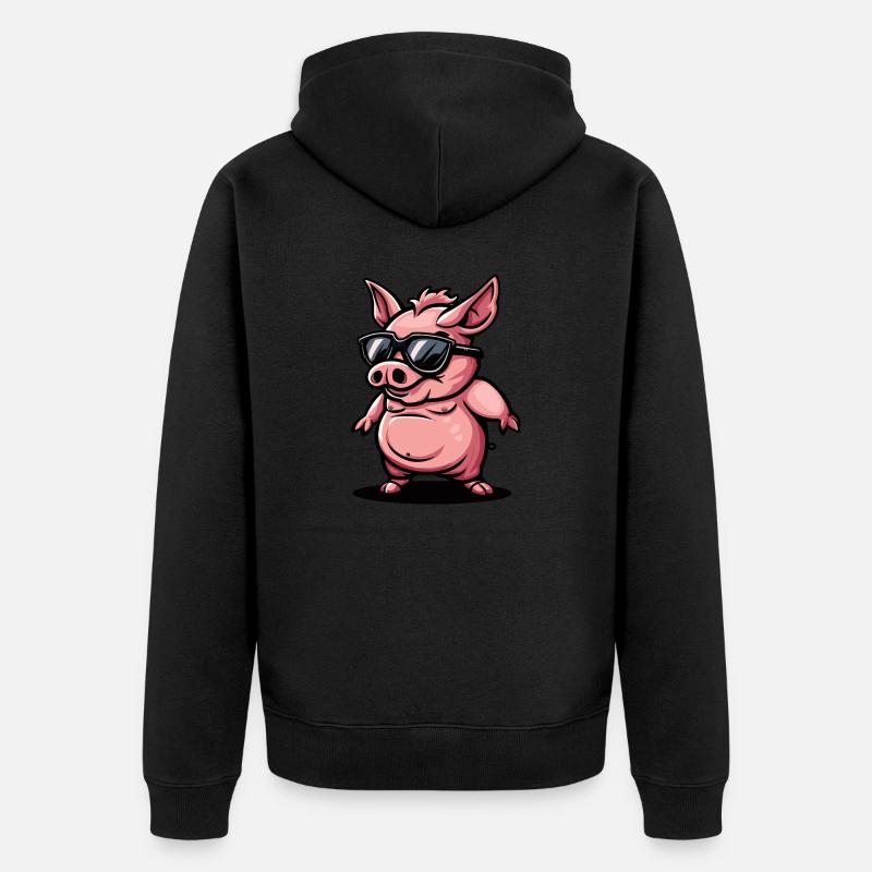 Cochon Bande Dessinée Cool Sow - Veste à capuche bio Premium Unisexe - noir