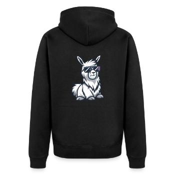 Alpaka Llama Comic Cool - Unisex Premium Bio Zip Hoodie - Schwarz - Hinten - Nico (187cm)