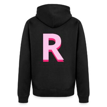 Pop und moderner rosa Buchstabe r - Unisex Premium Bio Zip Hoodie - Schwarz - Hinten - Nico (187cm)