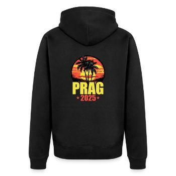 Prag 2025 Urlaub Palmen Bunt - Unisex Premium Bio Zip Hoodie - Schwarz - Hinten - Nico (187cm)