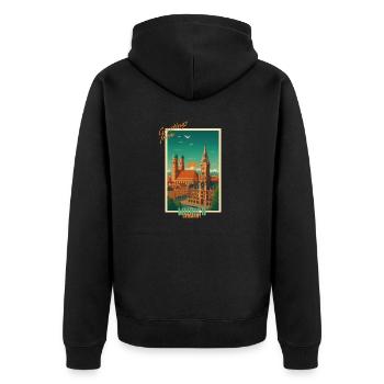 München Vintage Reise Illustration - Deutschland - Unisex Premium Bio Zip Hoodie - Schwarz - Hinten - Nico (187cm)