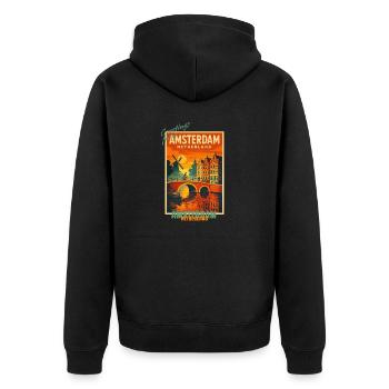 Amsterdam Vintage Travel Illustration - Netherlands - Unisex Premium Organic Zip Hoodie - black - Back - Nico (187cm)