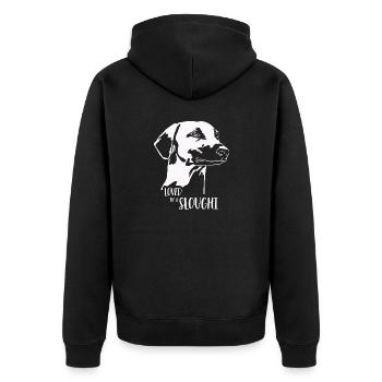 Loved by a SLOUGHI dog saying Greyhound Wilsigns - Unisex Premium Organic Zip Hoodie - black - Back - Nico (187cm)