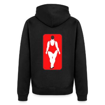 Dicke Frau im Badeanzug - Unisex Premium Bio Zip Hoodie - Schwarz - Hinten - Nico (187cm)
