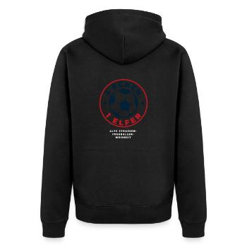 3 ecken 1 elfer - Unisex Premium Bio Zip Hoodie - Schwarz - Hinten - Nico (187cm)