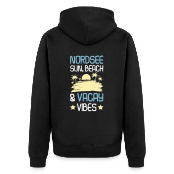 Nordsee Sommer Spruch - Unisex Premium Bio Zip Hoodie - Schwarz - Hinten - Nico (187cm)