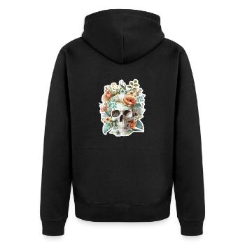 Human Skull & Flowers 10 - Unisex Premium Organic Zip Hoodie - black - Back - Nico (187cm)