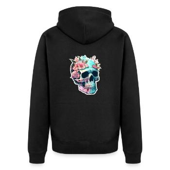 Human Skull & Flowers 33 - Unisex Premium Organic Zip Hoodie - black - Back - Nico (187cm)