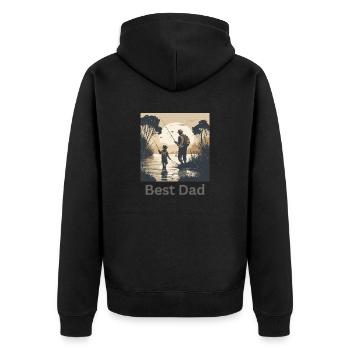 Angelausflug mit Papa - Vatertag - ApriNoeScor - Unisex Premium Bio Zip Hoodie - Schwarz - Hinten - Nico (187cm)