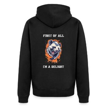 First Of All I'm A Delight Sarcastic Angry Opossum - Unisex Premium Organic Zip Hoodie - black - Back - Nico (187cm)