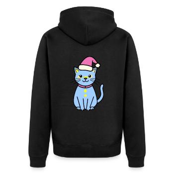 Meowy Christmas - Geschenk mit Katze - Unisex Premium Bio Zip Hoodie - Schwarz - Hinten - Nico (187cm)