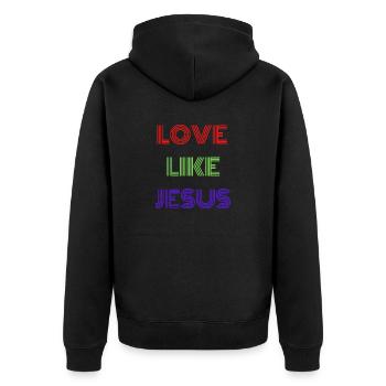 Love Like Jesus - Unisex Premium Bio Zip Hoodie - Schwarz - Hinten - Nico (187cm)