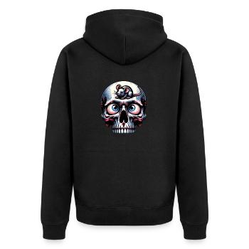Bunter Skull mit süßer kleiner Maus auf der Stirn - Unisex Premium Bio Zip Hoodie - Schwarz - Hinten - Nico (187cm)
