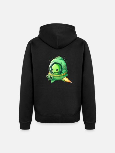 Söpö ulkomaalainen viheralueella - Premium unisex luomu-huppari vetoketjulla - musta