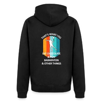 Badminton Federball Badmintonspieler Schokolade - Unisex Premium Bio Zip Hoodie - Schwarz - Hinten - Nico (187cm)
