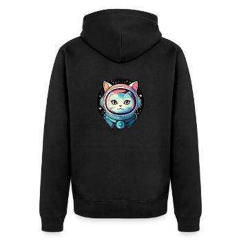Katze Astronaut Illustration - Unisex Premium Bio Zip Hoodie - Schwarz - Hinten - Nico (187cm)