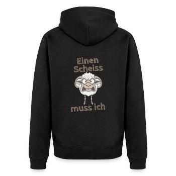 Wütendes Schaf Spruch einen Scheiss muss ich - Unisex Premium Bio Zip Hoodie - Schwarz - Hinten - Nico (187cm)