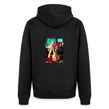 Gitarre Hüften - Unisex Premium Bio Zip Hoodie - Schwarz - Hinten - Nico (187cm)