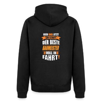 BAUMEISTER - Unisex Premium Bio Zip Hoodie - Schwarz - Hinten - Nico (187cm)