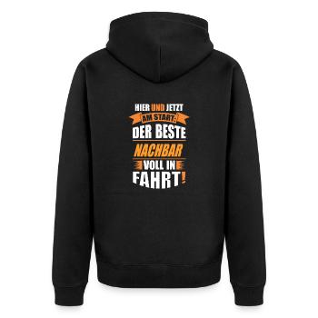 NACHBAR - Unisex Premium Bio Zip Hoodie - Schwarz - Hinten - Nico (187cm)