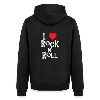 rock n' roll - Unisex Premium Bio Zip Hoodie - Schwarz - Hinten - Nico (187cm)