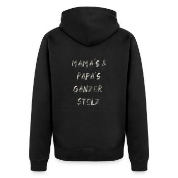 mama papa Eltern stolz Kinder babys Schrift - Unisex Premium Bio Zip Hoodie - Schwarz - Hinten - Nico (187cm)