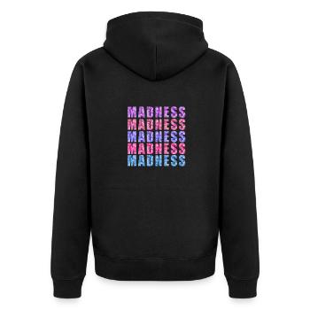 Wahnsinn in verschiedenen Farben - Unisex Premium Bio Zip Hoodie - Schwarz - Hinten - Nico (187cm)