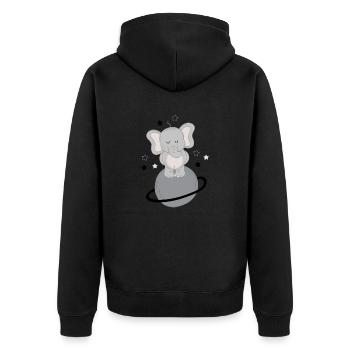 Little Elephant on Planet Happy with Stars - Unisex Premium Organic Zip Hoodie - black - Back - Nico (187cm)