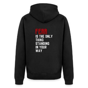 Angst ist das Einzige, was dir im Weg steht - Unisex Premium Bio Zip Hoodie - Schwarz - Hinten - Nico (187cm)