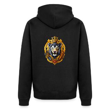 Löwe mit Wappen - Unisex Premium Bio Zip Hoodie - Schwarz - Hinten - Nico (187cm)