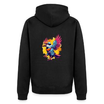 Pilu, der bunte Vogel - Unisex Premium Bio Zip Hoodie - Schwarz - Hinten - Nico (187cm)