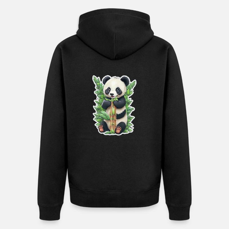 Panda bear eats bamboo - Unisex Premium Organic Zip Hoodie - black