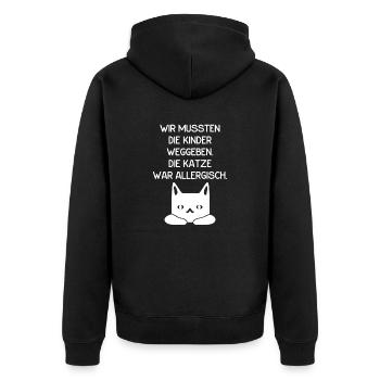Katze war allergisch - Unisex Premium Bio Zip Hoodie - Schwarz - Hinten - Nico (187cm)