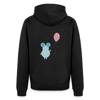 MOUSE HOLDING A BALLOON ILLUSTRATION - Unisex Premium Bio Zip Hoodie - Schwarz - Hinten - Nico (187cm)