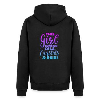 this girl runs on oils crystals and reiki Design - Unisex Premium Bio Zip Hoodie - Schwarz - Hinten - Nico (187cm)