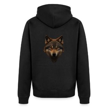Wolf - Unisex Premium Organic Zip Hoodie - black - Back - Nico (187cm)