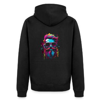 Totenkopf im Rockability Style in Neon Farben - Unisex Premium Bio Zip Hoodie - Schwarz - Hinten - Nico (187cm)