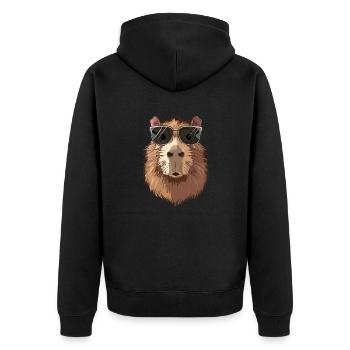 Capybara Sonnenbrille - Unisex Premium Bio Zip Hoodie - Schwarz - Hinten - Nico (187cm)