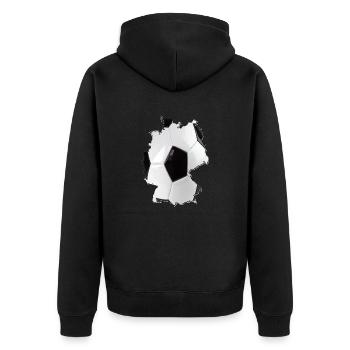 Deutschland Landkarte umrahmt echten Fußball - Unisex Premium Bio Zip Hoodie - Schwarz - Hinten - Nico (187cm)