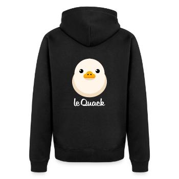 Küken Hell le Quack für dunkle Untergründe - Unisex Premium Bio Zip Hoodie - Schwarz - Hinten - Nico (187cm)