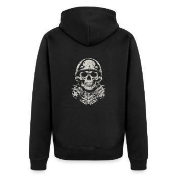 Skull mit Helm - Unisex Premium Bio Zip Hoodie - Schwarz - Hinten - Nico (187cm)