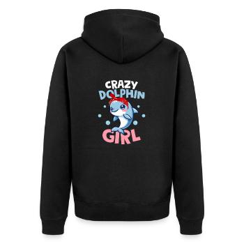 Crazy Dolphin Girl Beach Vacation Marine Biology - Unisex Premium Organic Zip Hoodie - black - Back - Nico (187cm)